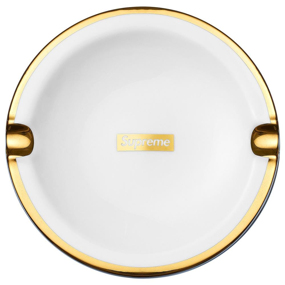 Supreme Gold Trim Ceramic Ashtray White — Front View