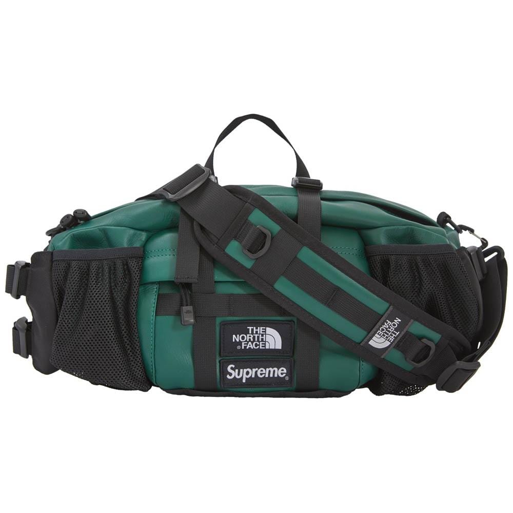 Supreme The North Face Leather Mountain Waist Bag Dark Green — Front View