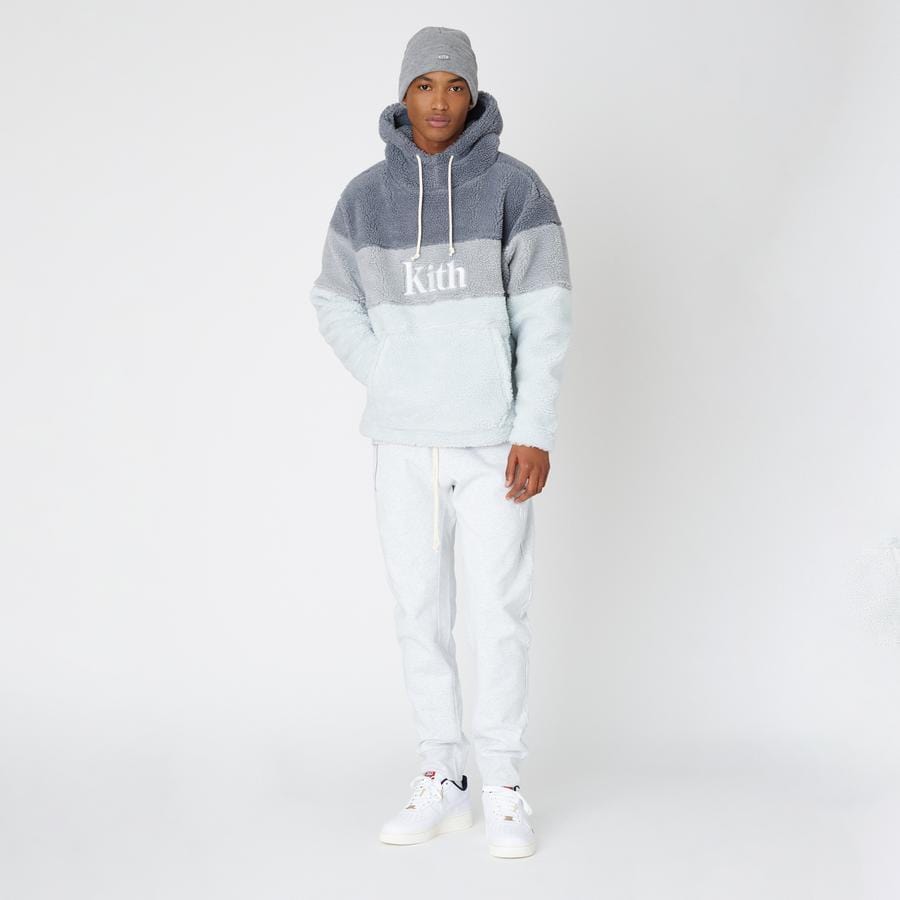 Kith Sherpa Double Pocket Hoodie Pearl Blue — XXS — Top View