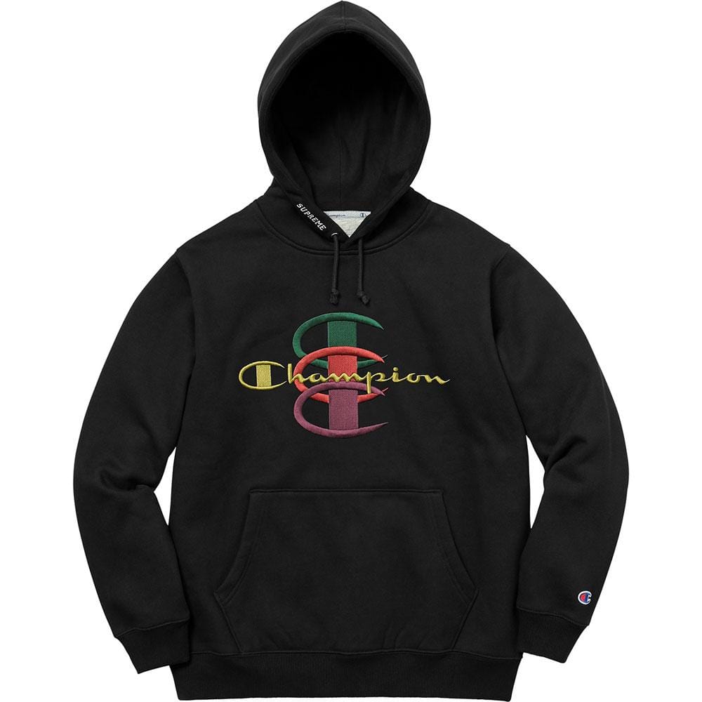 Supreme Champion Stacked C Hooded Sweatshirt Black — XXS — Front View