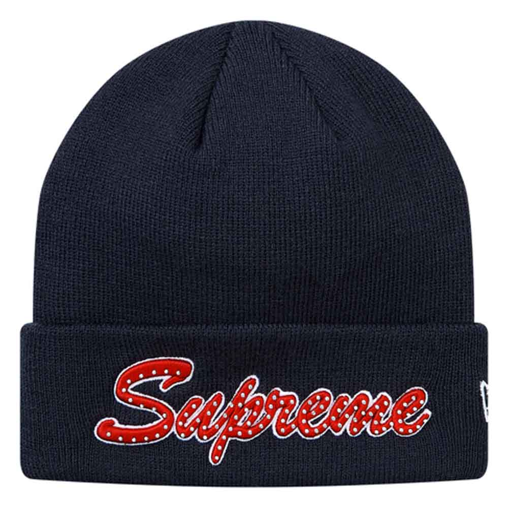 Supreme New Era Script Beanie (FW18) Navy — Front View