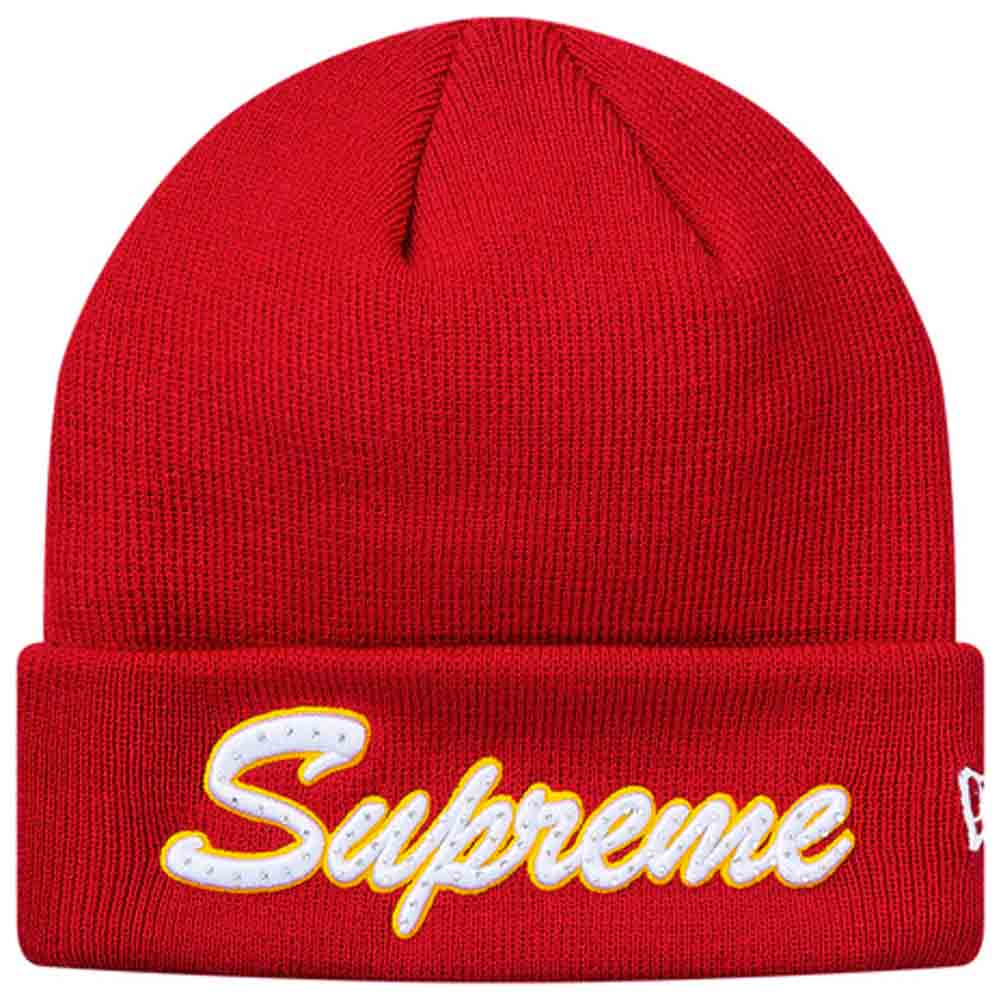 Supreme New Era Script Beanie (FW18) Red — Front View