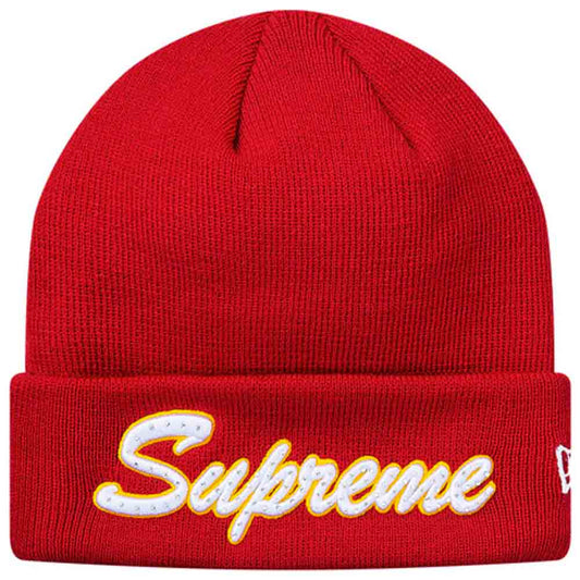 Supreme New Era Script Beanie (FW18) Red — Front View