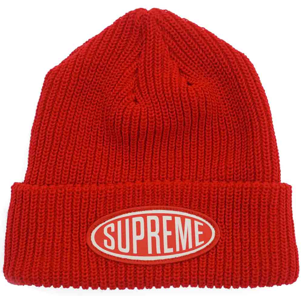 Supreme Oval Patch Beanie Red — Front View