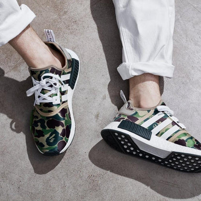 Bape x Adidas NMD_R1 Green Camo — UK 3.5 | EU 36 | US 4 — Lifestyle View
