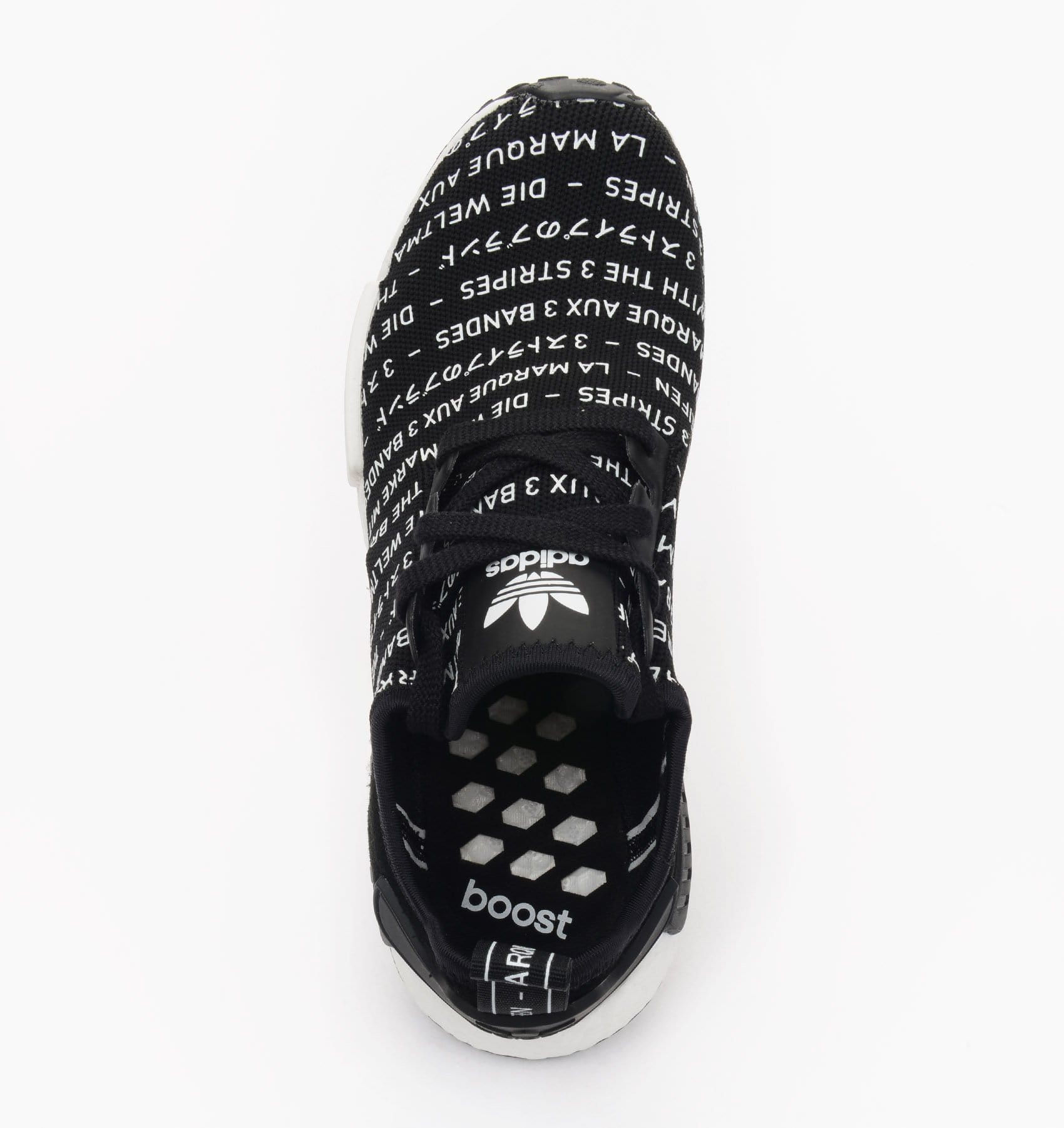 Adidas NMD_R1 Black 'Blackout-Whiteout — UK 3.5 | EU 36 | US 4 — Side View