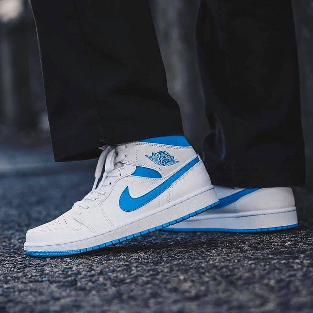 Air Jordan 1 Wmns Mid 'UNC' White Carolina Blue — UK 2.5 | EU 35.5 | US 5 — Lifestyle View