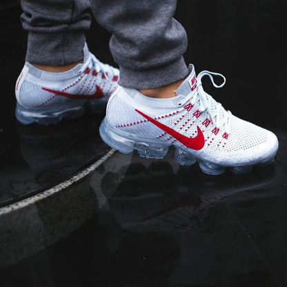Nike Air Vapormax Flyknit Pure Platinum-University Red — UK 3 | EU 35.5 | US 3.5 — Lifestyle View