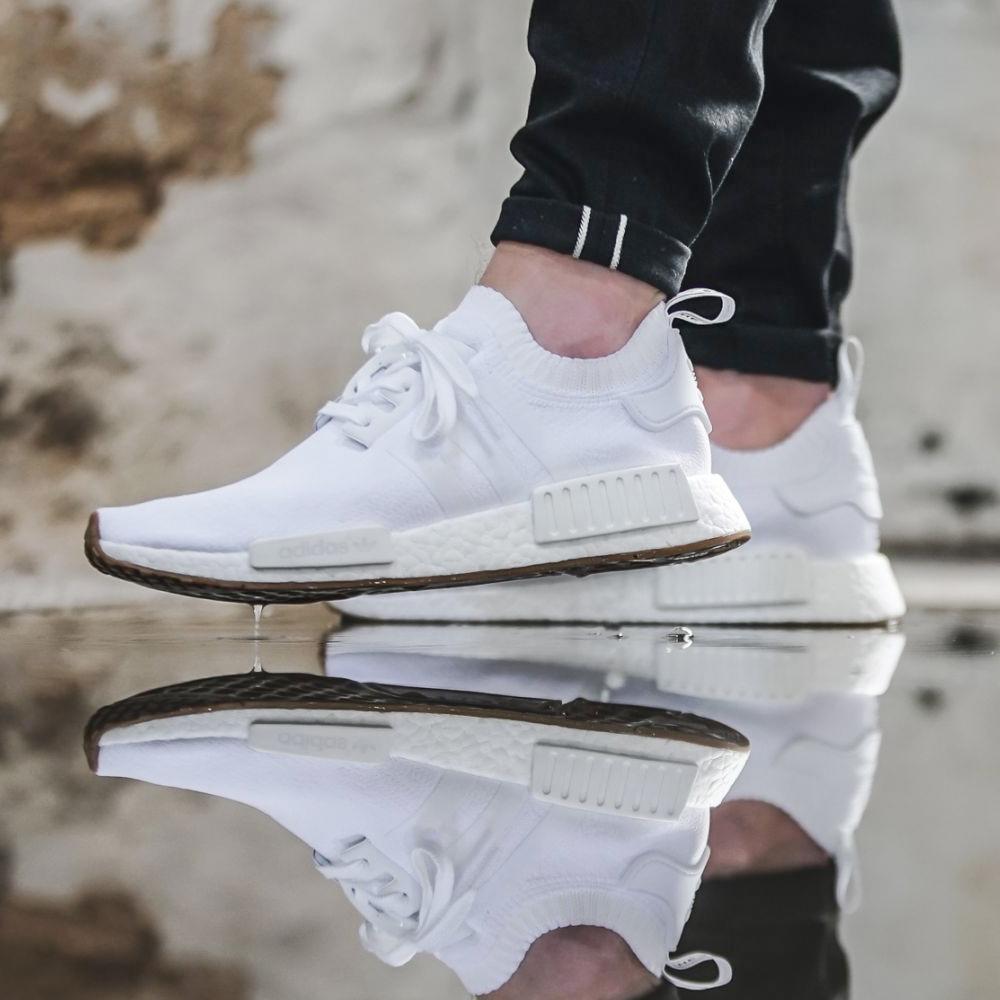 adidas NMD_R1 Primeknit Footwear White-Gum — UK 3.5 | EU 36 | US 4 — Top View